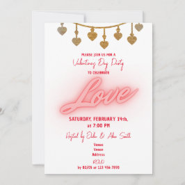ラブハートバレンタインデーパーティーのストリング 招待状