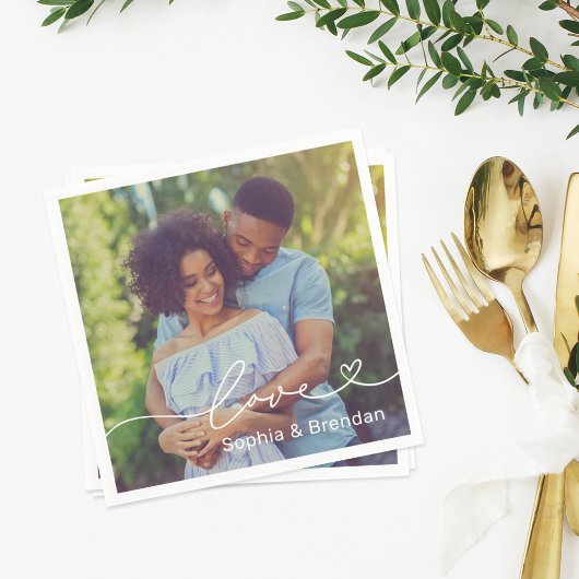 ラブハートパーソナライズされたス結婚クリプトの写真 スタンダードカクテルナプキン