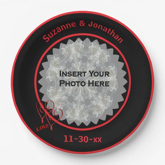 ラブハートパーソナライズされたブ結婚ラックの写真 ペーパープレート (正面)