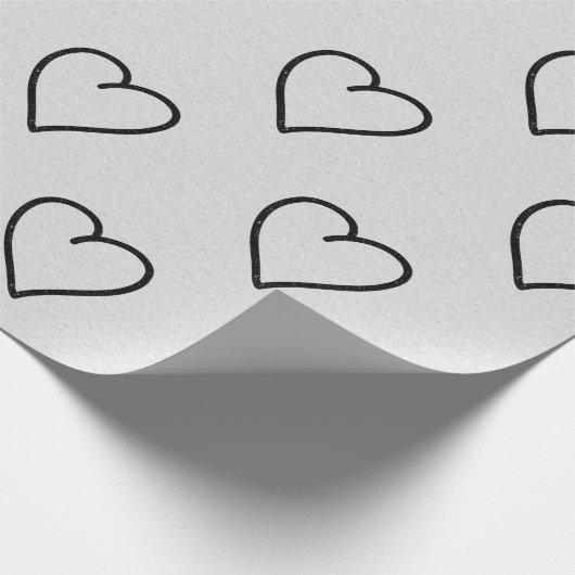 ラブハートブラックグリッターバレンタインズラッピングペーパー ラッピングペーパー (角)