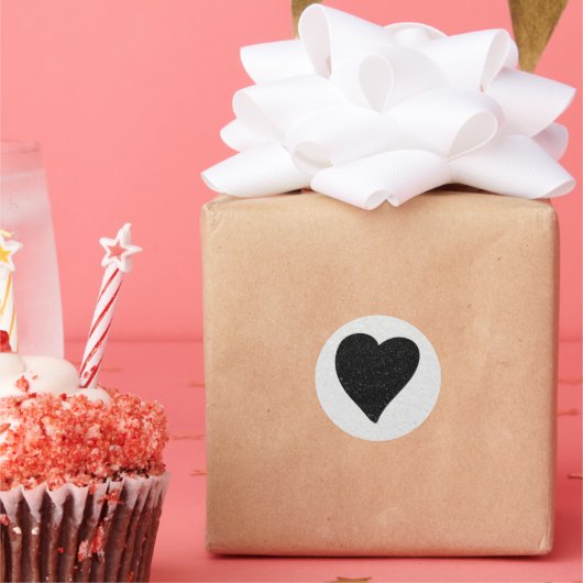 ラブハートブラックグリッターバレンタイン ラウンドシール (パーティー)