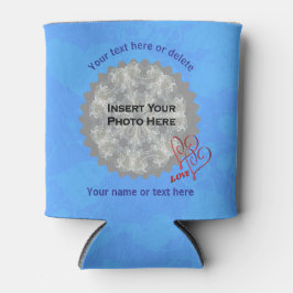 ラブハートブルーパーソナライズされたフォト 缶クーラー