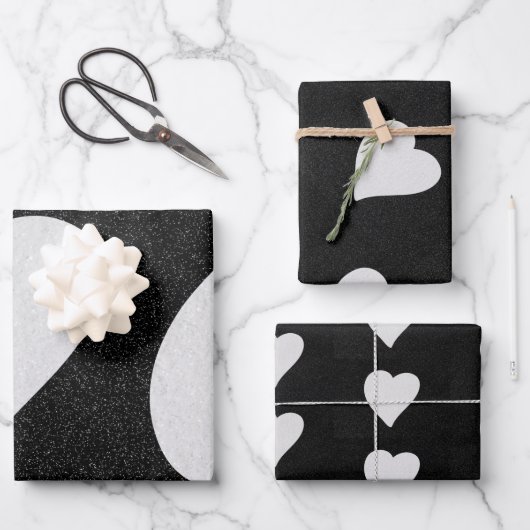 ラブハートホワイトグリッターバレンタイン ラッピングペーパーシート (正面)