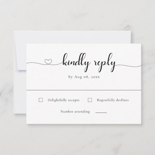 ラブハートモダン白黒ウェディングRSVP 招待状 (正面)