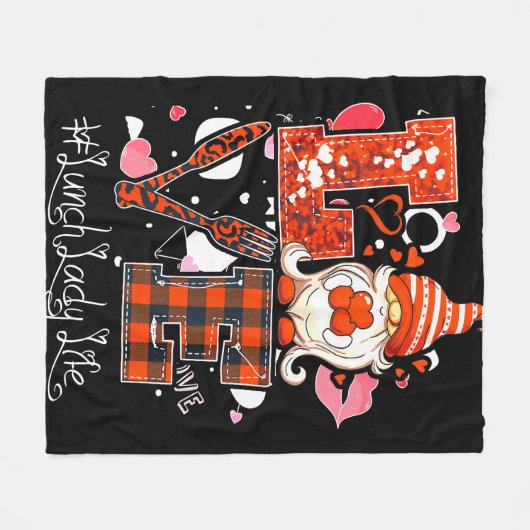 ラブハートランチレディーカフェテリアワーカー格言 フリースブランケット (正面(横))