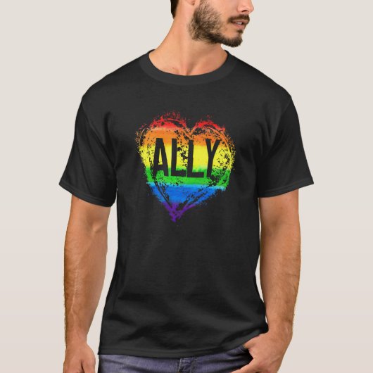 ラブハートレインボーアリーLgbtレズビアンゲイPri Tシャツ (正面)