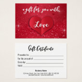 ラブハートレッドグリッターバレンタインデイギフトカード (正面&裏面)