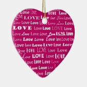 ラブハートワードクラウド – ホワイトオンピンク明るい赤紫色 セラミックオーナメント (右)