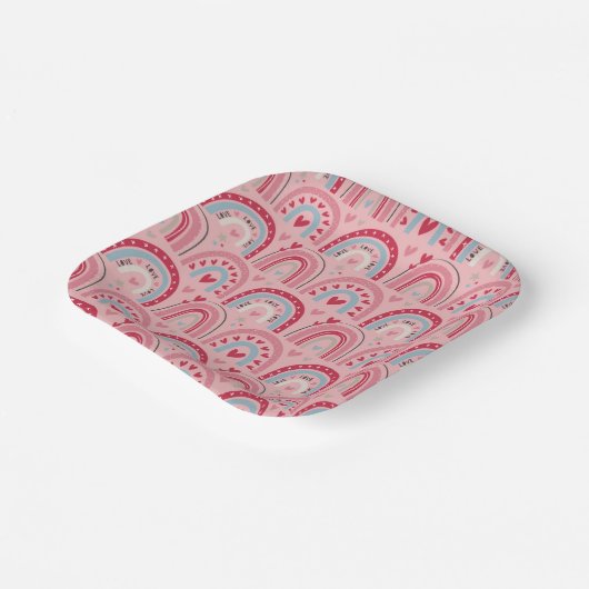 ラブハートヴァレンティーンズデイレインボースクエア ペーパープレート (傾斜あり)