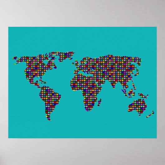 ラブハート世界地図ターコイズ ポスター (正面)