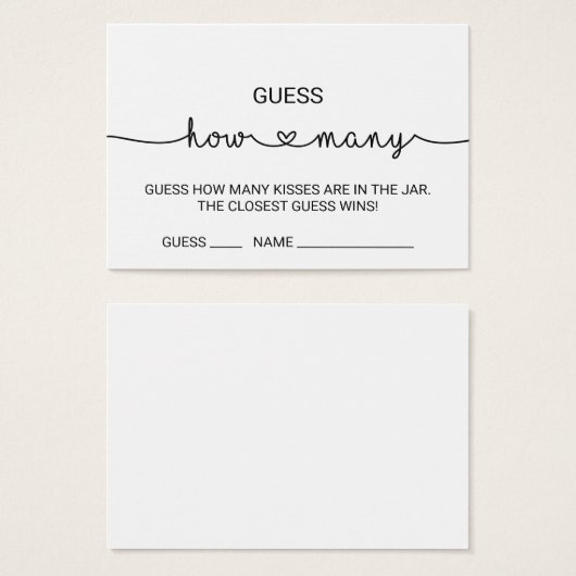 ラブハート数を推測するキスゲームカード (正面&裏面)