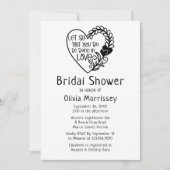 ラブハート白黒タイポグラフィブライダルシャワー 招待状 (正面)