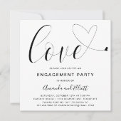 ラブハート白黒タイポグラフィ婚約パーティ 招待状 (正面)
