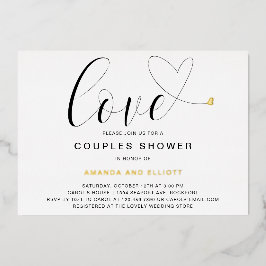 ラブハート白黒モダンカップルシャワー金ゴールド 箔招待状