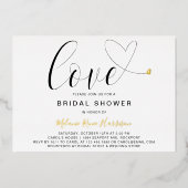 ラブハート白黒モダンブライダルシャワー金ゴールド 箔招待状 (正面)