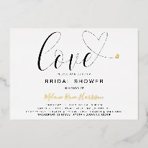 ラブハート白黒モダンブライダルシャワー金ゴールド