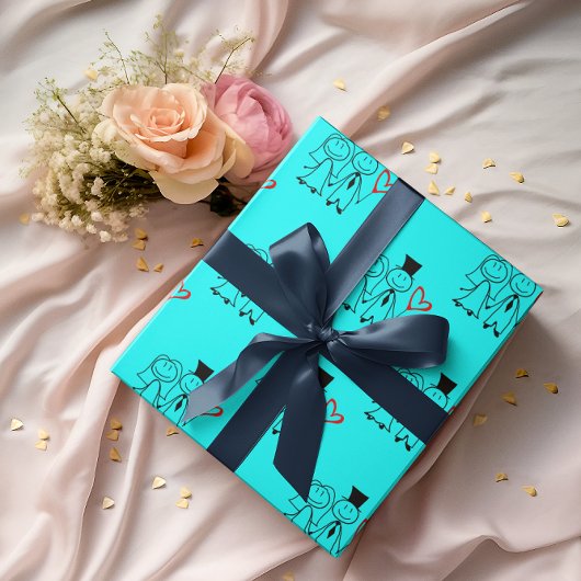 ラブハート結婚バルーン夫婦 ラッピングペーパー