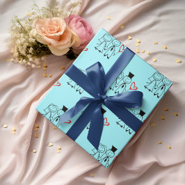 ラブハート結婚バルーン夫婦 ラッピングペーパー