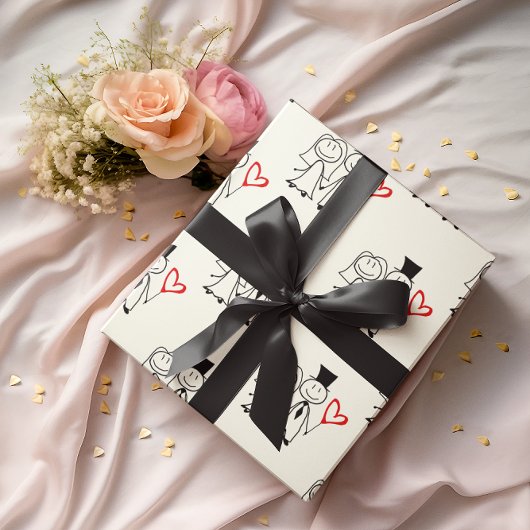 ラブハート結婚バルーン夫婦 ラッピングペーパー