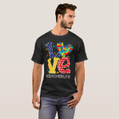 ラブハート自閉症啓発ヶ月パズルピース茶 Tシャツ (正面フル)