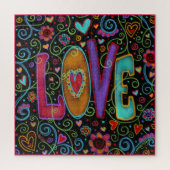 ラブハート花黒かわいいインスピレーション ジグソーパズル (縦)