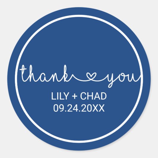 ラブハート |ネイビー・サンキュー・結婚式の引き出物 ラウンドシール (正面)