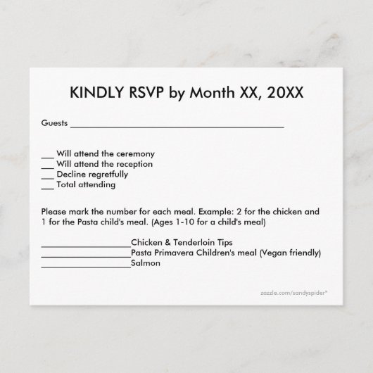 ラブハート&パープルティスルRSVPメニューポストカード インビテーションポストカード (正面)