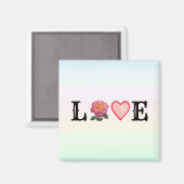 ラブハート&ピンクローズフラワーオンパステルカラー マグネット (正面/裏面)