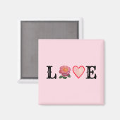 ラブハート&ピンクローズフラワー マグネット (正面/裏面)