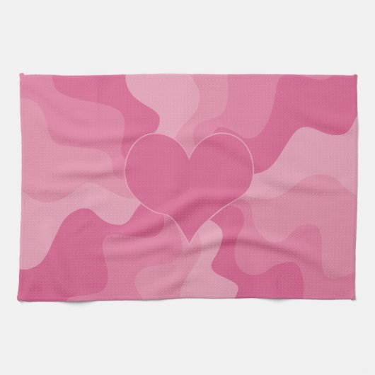 ラブハート – ピンク キッチンタオル (横)