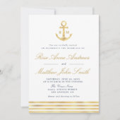 ラブバイザシー金ゴールド航海のいかりネイビー結婚ズ 招待状 (正面)