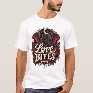 ラブバイツゴシックヴァンパイアコウモリロマンティック Tシャツ