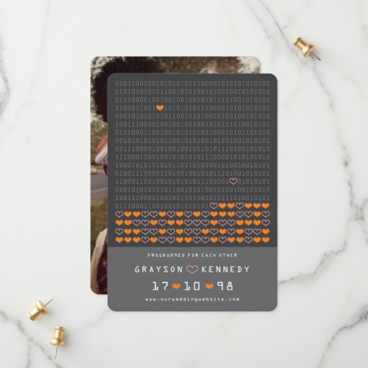 ラブバイナリコード用にプログラムされたギーク日付を保存 セーブザデート (正面/裏面インサイチュ)