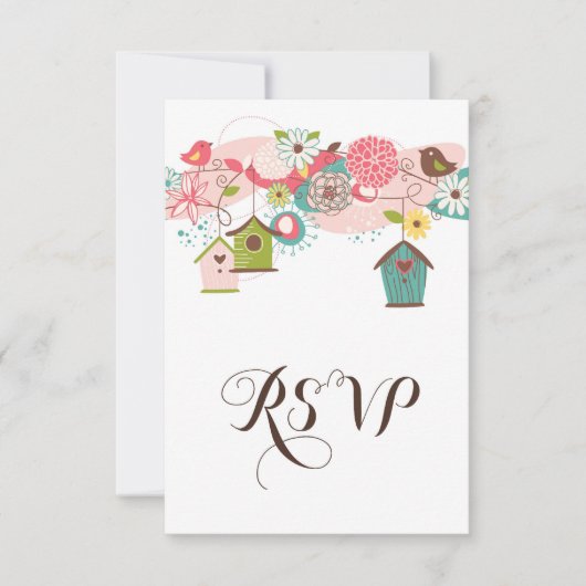 ラブバカラフルードアンドバードハウスRSVP招待状 出欠カード (正面)