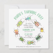 ラブバグサークルウォーターカラーカブトムシ誕生日 招待状 (正面)