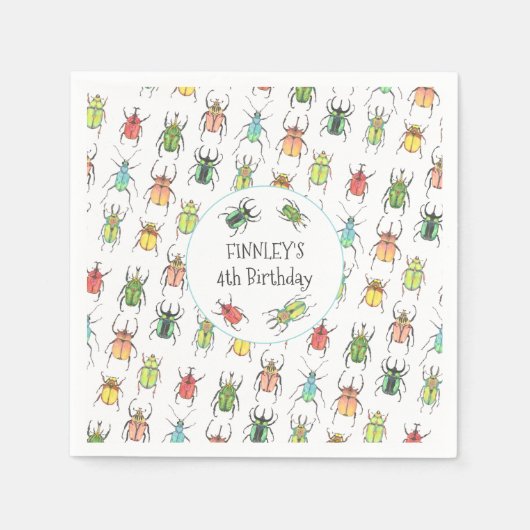 ラブバグズカブトムス子供の誕生日 スタンダードカクテルナプキン (正面)