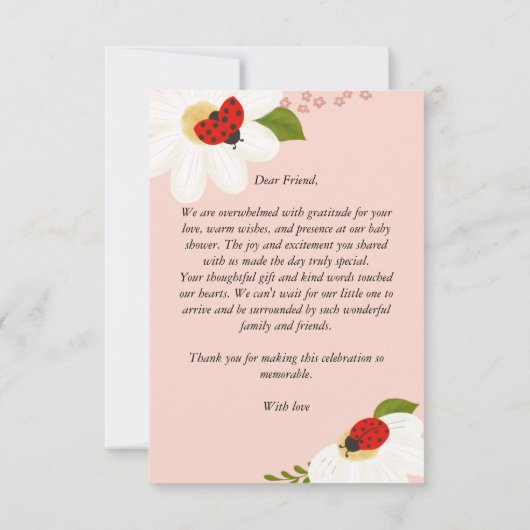 ラブバグデイジーかわいいラディバグ赤ちゃんシャワー サンキューカード (裏面)