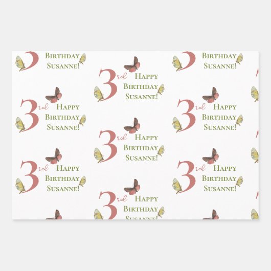 ラブバグヴィンテージ昆虫名前をカスタムする誕生日 ラッピングペーパーシート (正面3)