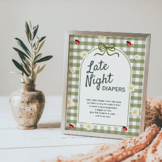 ラブバグ夜のおむつ赤ちゃんシャワーのサイン ポスター