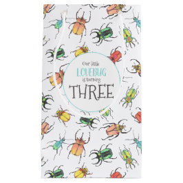 ラブバグ水色カブトムシとハート中Gi スモールペーパーバッグ