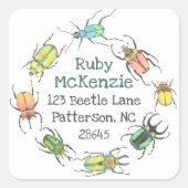 ラブバグ水色甲虫差出人住所 スクエアシール (正面)