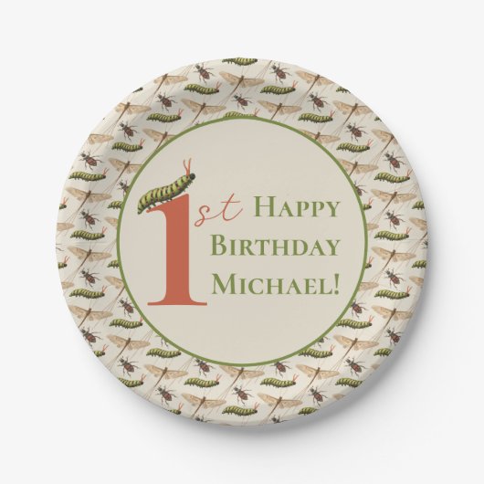 ラブバグ虫名前をカスタムする1st誕生日 ペーパープレート (正面)