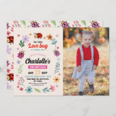 ラブバグ誕生日ガールズラブバグラディバードの写真 招待状 (正面/裏面)