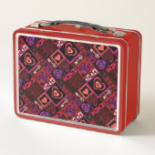 ラブバグ&かわいいハートパターン名前をカスタムする メタルランチボックス (裏面)