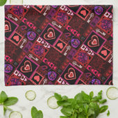 ラブバグ&かわいいハートパターン キッチンタオル (折り畳み)