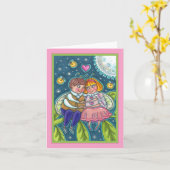 ラブバグ、ホタルの光と満月ラブ Blank カード (黄色い花)