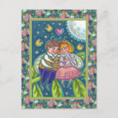 ラブバグ，ホタル&満月，かわいいバレンタイン シーズンポストカード (正面)