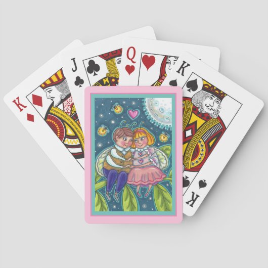 ラブバグ，ホタル&満月，かわいいバレンタイン トランプ (裏面)