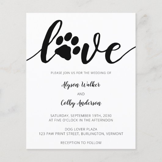 ラブバジェット非フォトポープリント結婚式招待状 (正面)