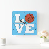 ラブバスケットボールカスタムチームカラースポーツプレーヤー スクエア壁時計 (ホーム)